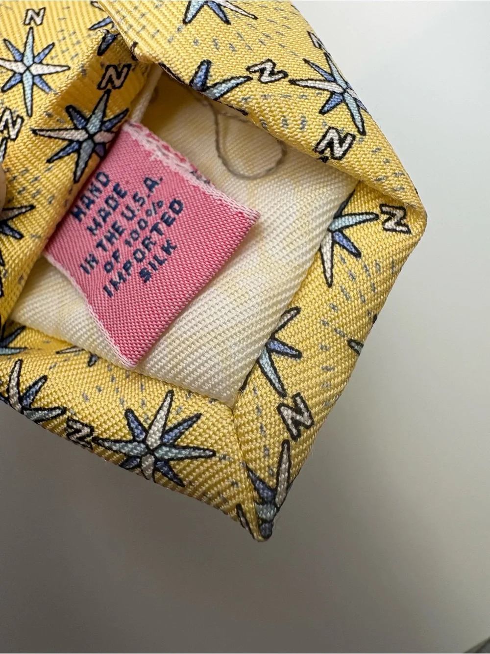 Vineyard Vines Youth Silk Tie, Yellow Nautical Compass & Stars 52